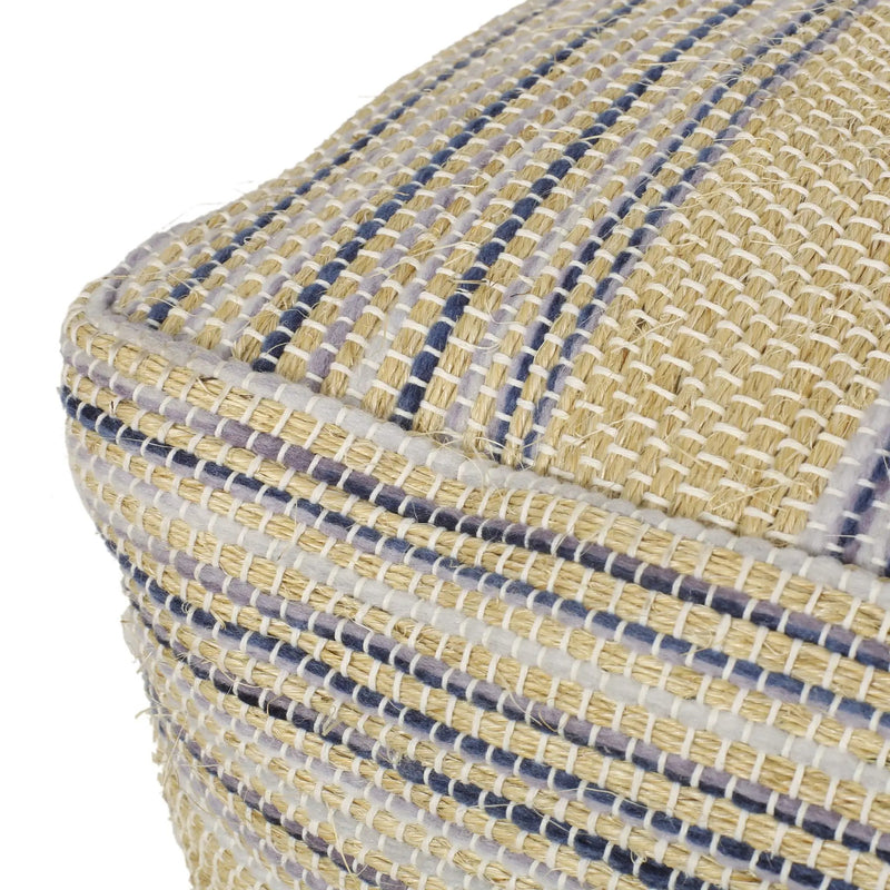 Western - Handcrafted Fabric Pouf, Durable - Natural / Blue by Unique Piece Furniture