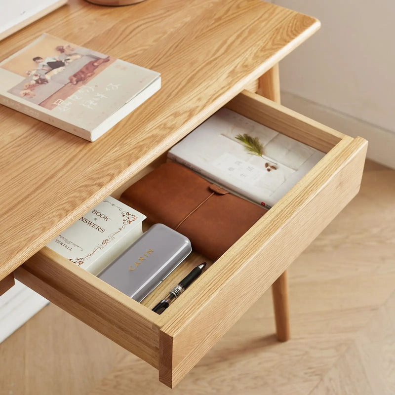 Computer Study, Work Desk Dressing Table Slim With Drawer - Oak Natural by HouseOfZazla