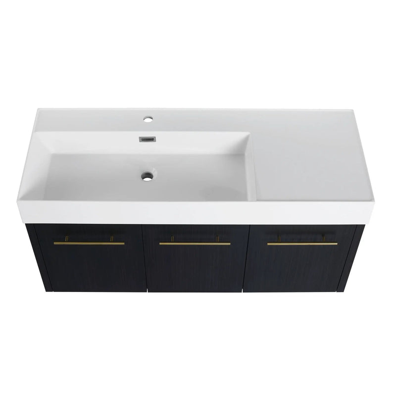 Contemporary 48" Wall Mounted Bathroom Vanity With Resin Sink And Soft Closing Doors And Line - Black Chestnut by HouseOfZazla