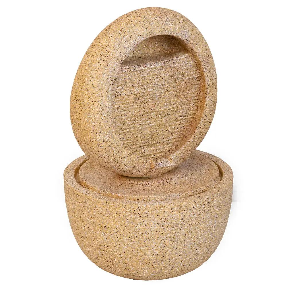 Cement Round Water Fountain With Light And Pump - Beige / Yellow by Unique Piece Furniture