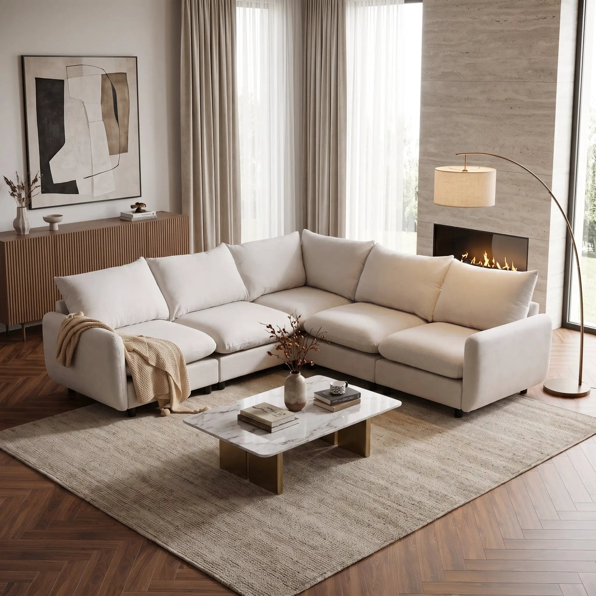 99 in. Oversize 5-Piece L Shaped Modular Sectional Sofa by HouseOfZazla