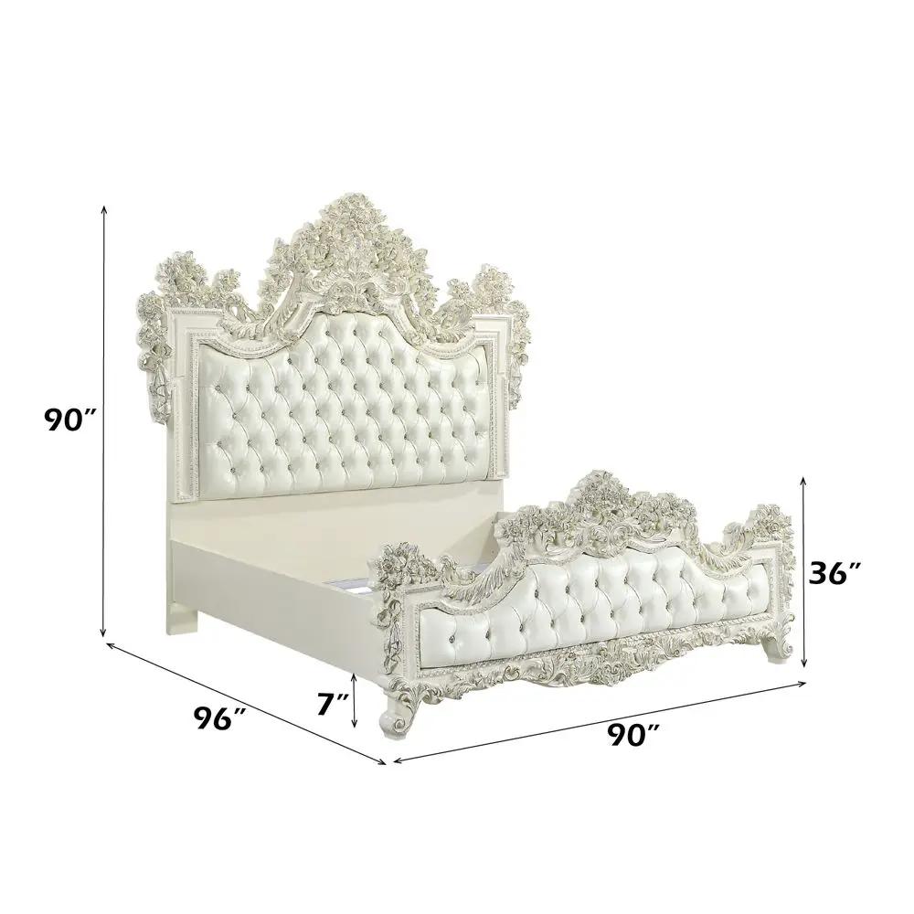 Adara - Eastern King Bed - Pearl White Synthetic Leather & Antique White by Unique Piece Furniture