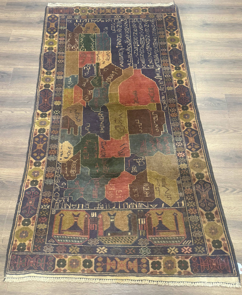 Afghan Rug 4x7, Map of Afghanistan, Tribal Rug, Balouch Rug, New by Jewel Rugs