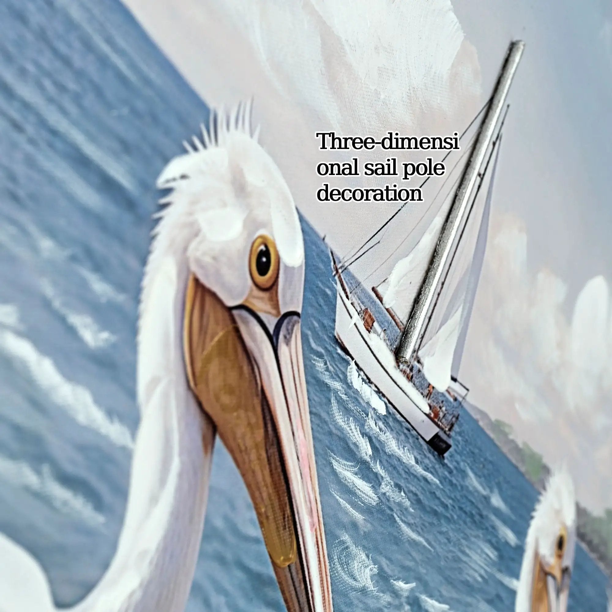 Beach Wall Art Large Ocean Seagull Canvas Pictures For Living Room - Ivory / Navy by Unique Piece Furniture