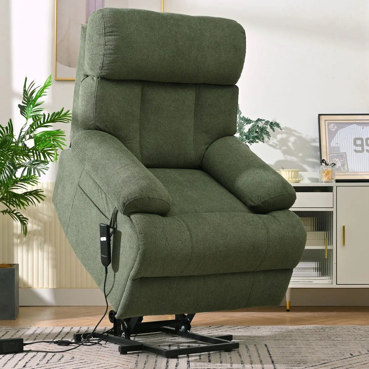 Oversized Power Lift Recliner Chai With Remote Control, Side Pocket, Spacious Seat by Unique Piece Furniture