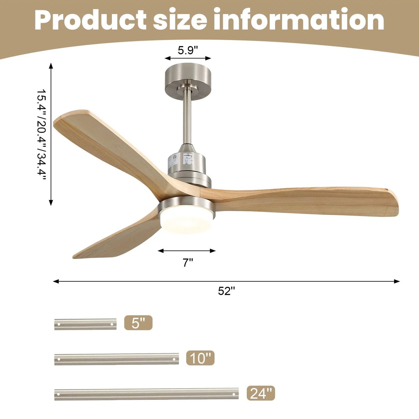 Indoor Ceiling Fan with Dimmable LED Light, 6-Speed Remote, Reversible Blades by HouseOfZazla
