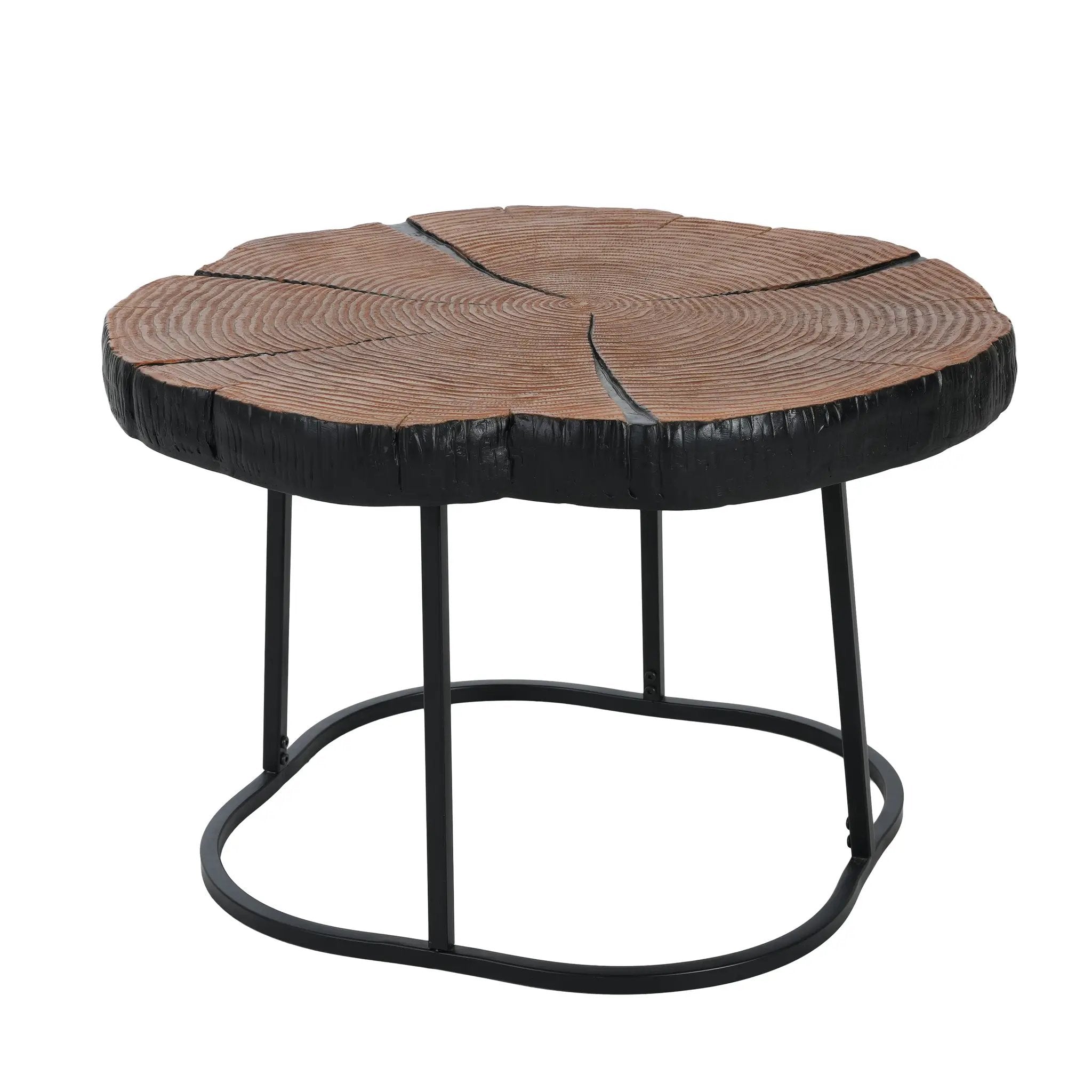 Irregular Coffee Table, 27" Modern MGO Top with Natural Wood & Black Metal Base by HouseOfZazla