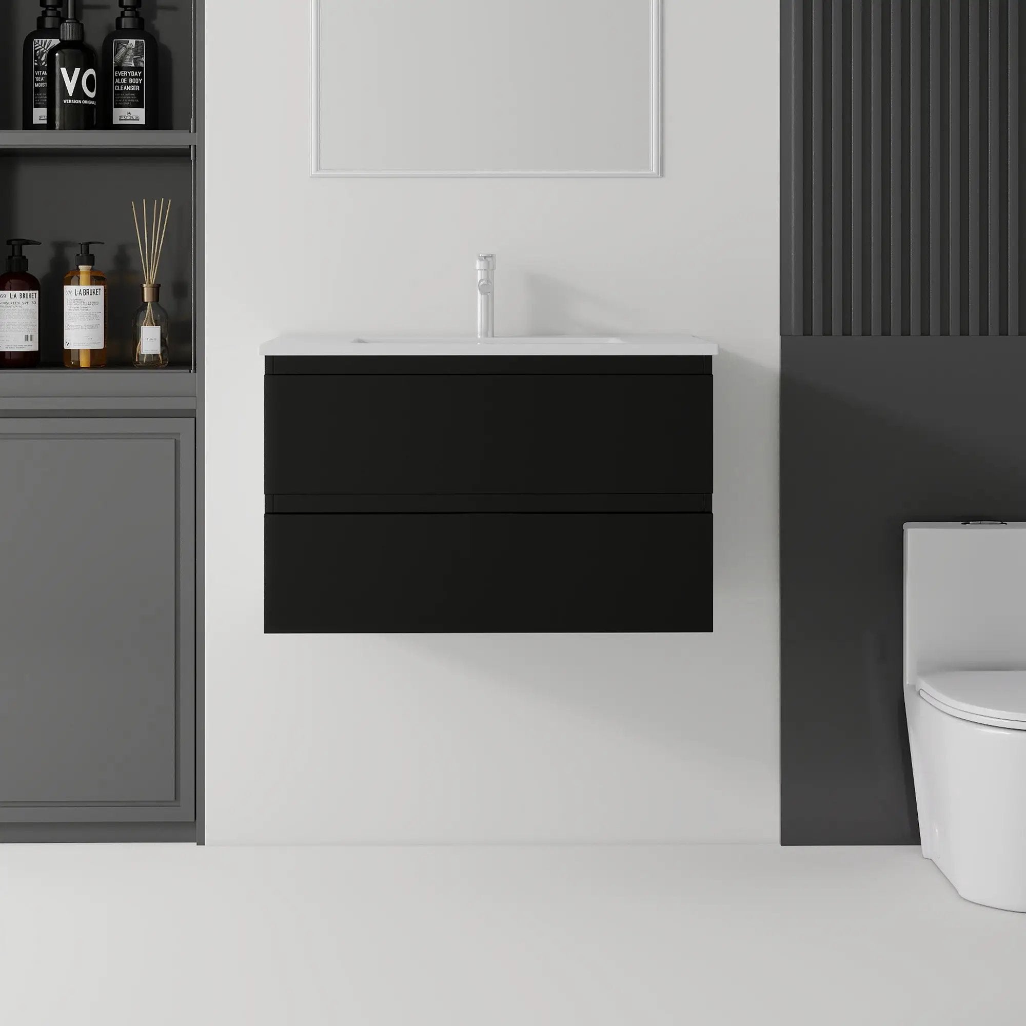 30 Inch Floating Bathroom Vanity with Sink, Soft-Close Drawer, Ceramic Sink, Plywood by HouseOfZazla