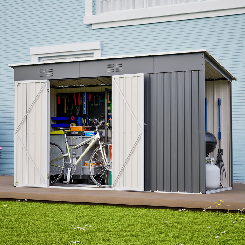 10'x4' Outdoor Metal Storage Shed for Garden Tools Lockable Door With Floor Frame by HouseOfZazla