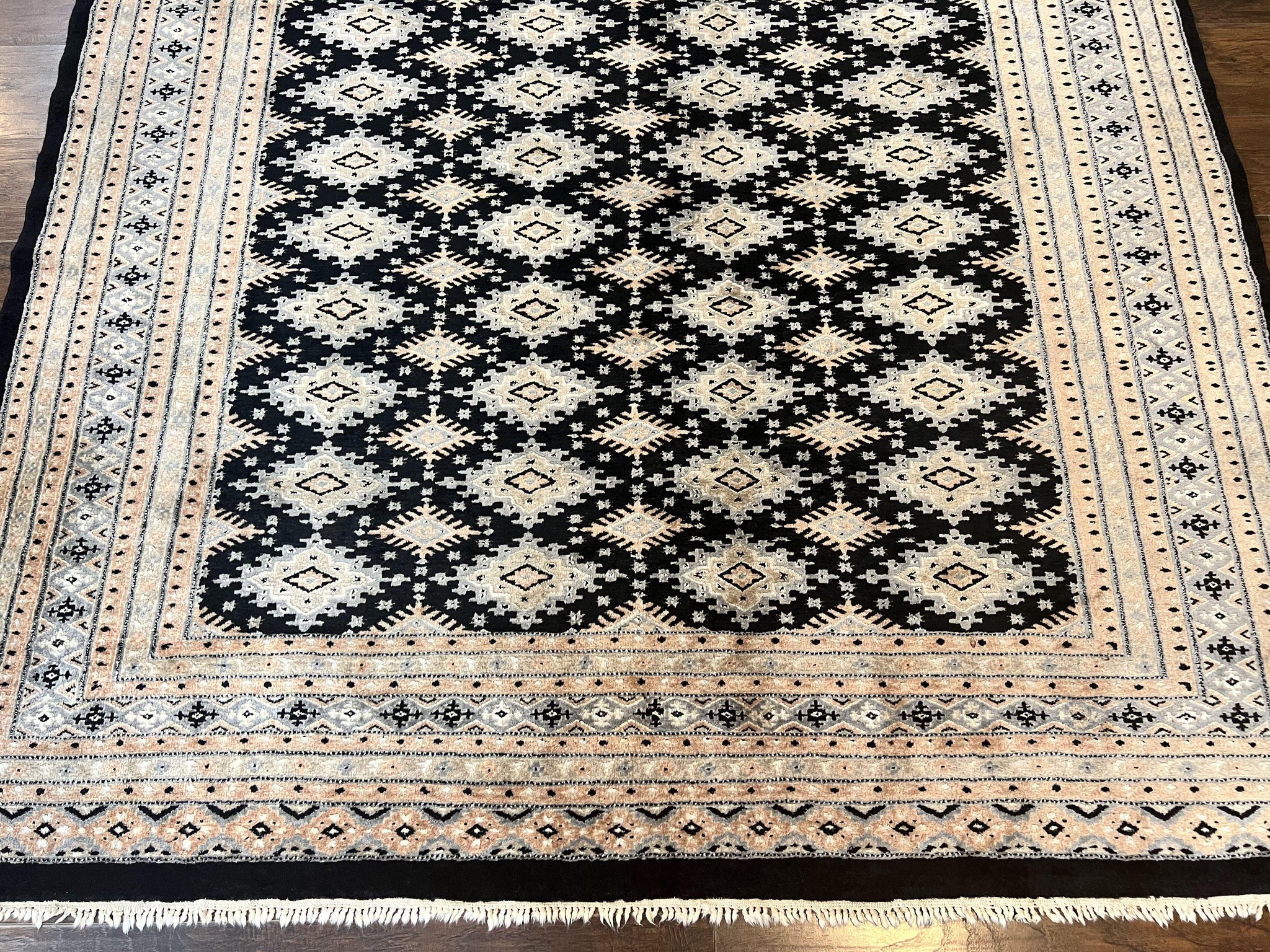 Pakistani Bokhara Rug 6x9, Hand Knotted Vintage Wool Carpet with Silk Highlights, Very Fine 320 KPSI, Medium Size by Jewel Rugs