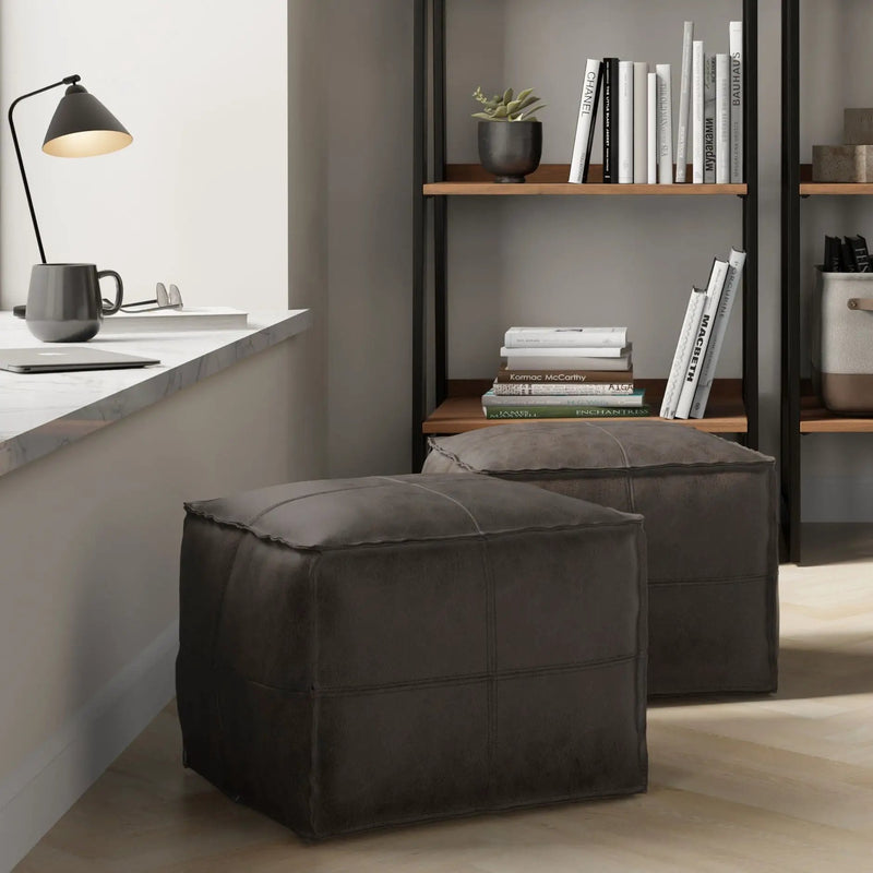 Sheffield - Square Pouf - Distressed Dark Brown by HouseOfZazla