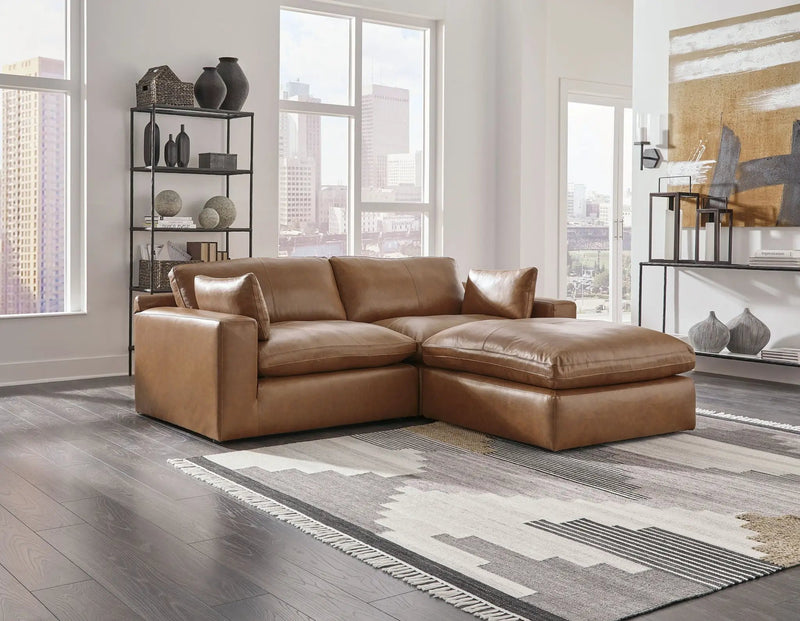 Emilia - 3 Pc. - 2-Piece Sectional Loveseat, Ottoman - Caramel by Unique Piece Furniture