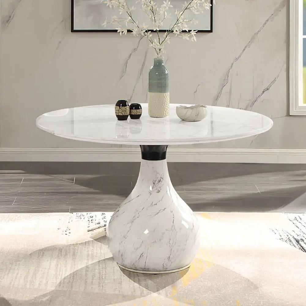 Koen - Round Dining Table, Engineering Marble Top - White & Black by Unique Piece Furniture