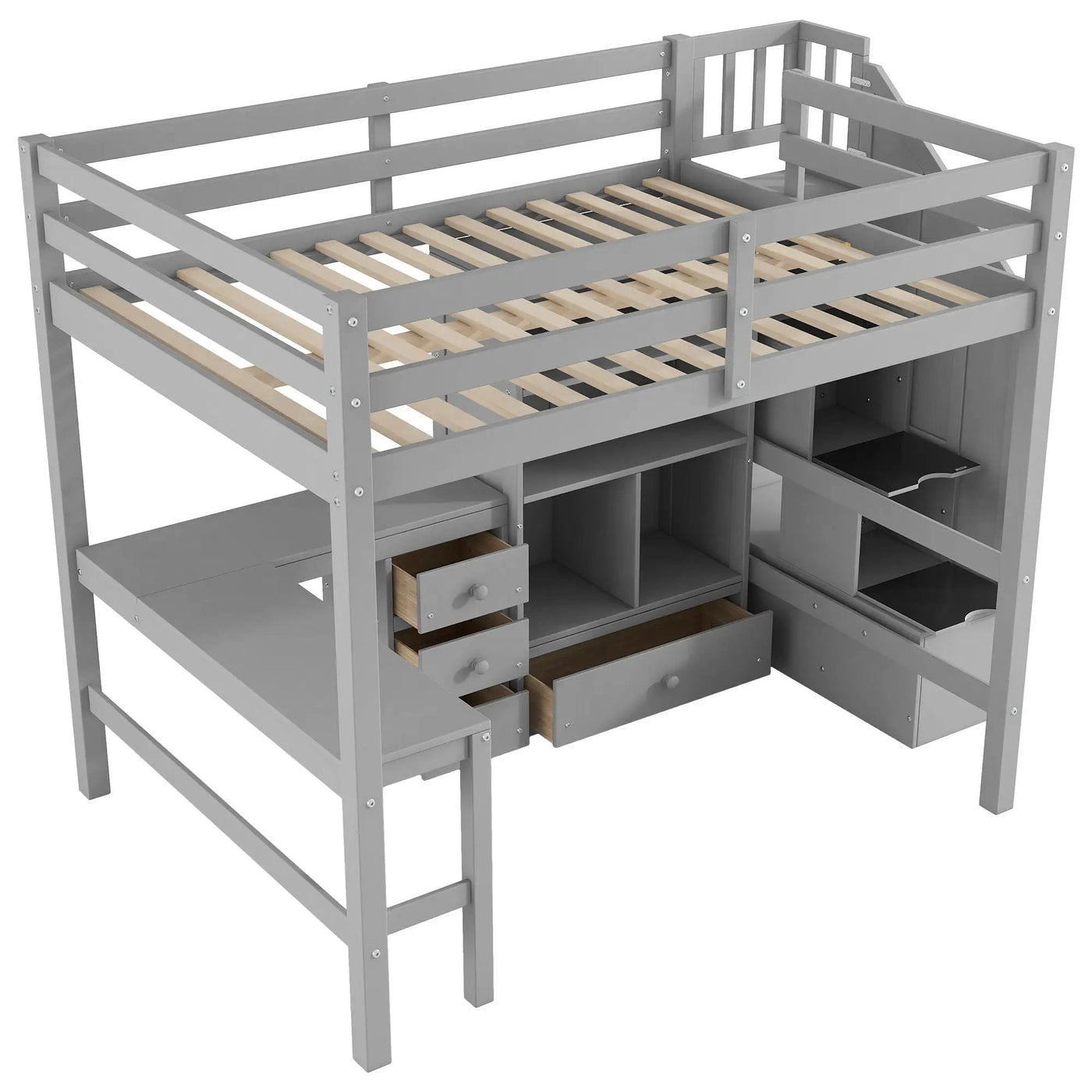 Loft Bed & L Shaped Desk, Drawers, Cabinet, And Storage Staircase by HouseOfZazla