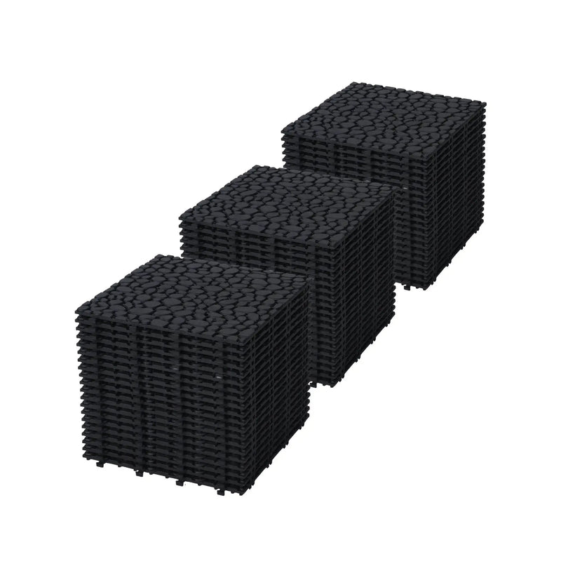 Interlocking Deck Tiles Plastic Waterproof Outdoor All Weather Anti-Slip Bathroom Shower Balcony Porch Strong Weight Capacity Upto 440 Lbs, Pebble Stone Pattern by HouseOfZazla
