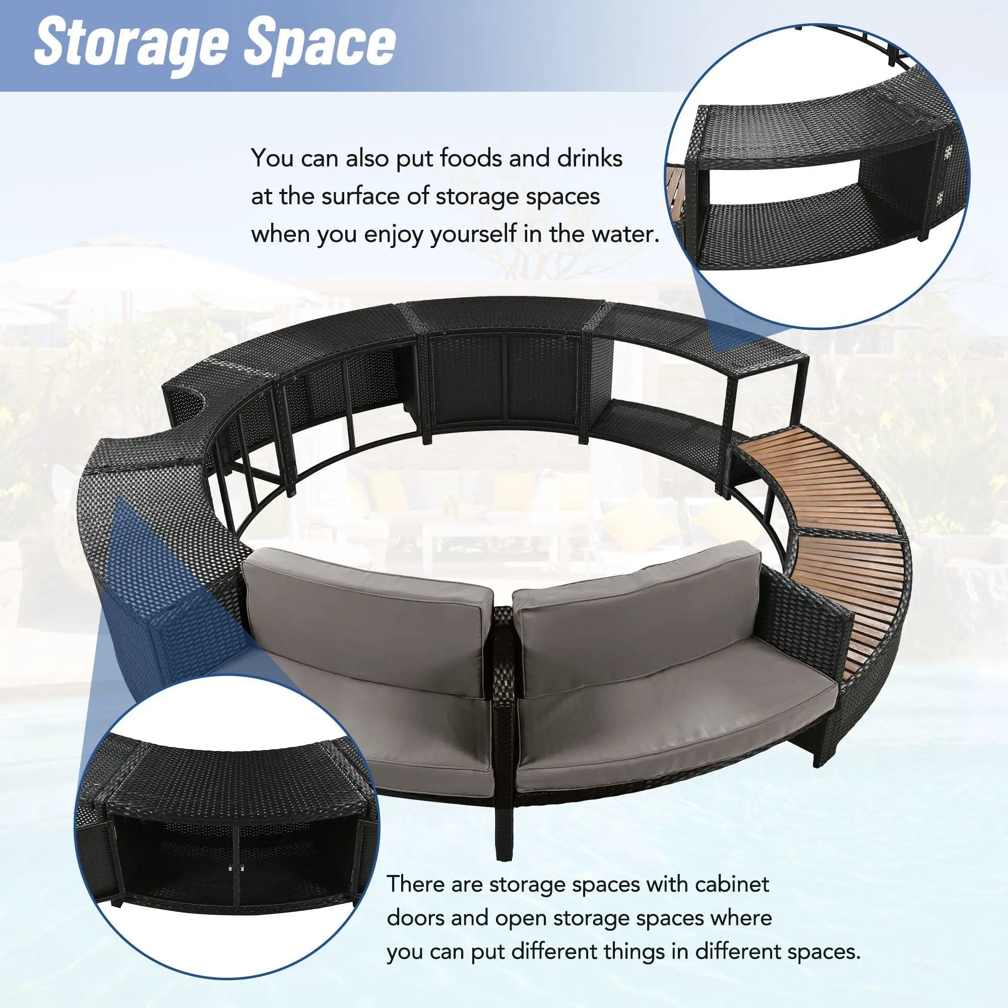 Spa Surround Spa Frame Patio Rattan Sofa Set With Storage Spaces, Mini Sofa And Comfortable Cushion For Patio, Backyard by Unique Piece Furniture