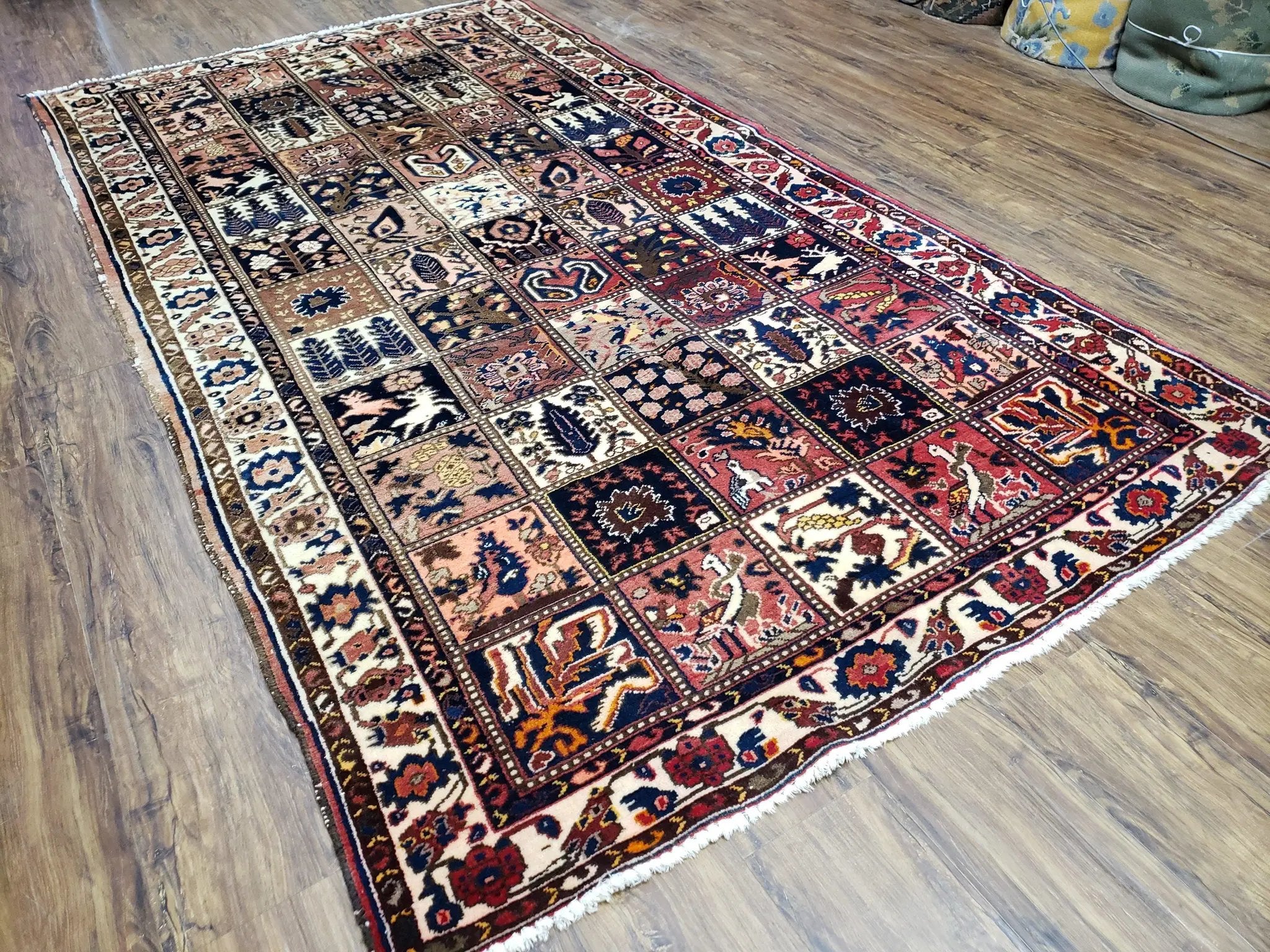 Antique Persian Bakhtiari Rug circa 1920s, Kheshti Panel Design, Wool, Hand-Knotted, 5'3" x 10' by Jewel Rugs