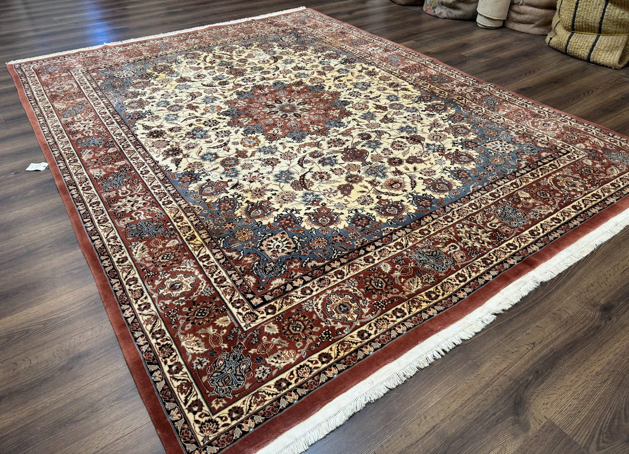 Persian Rug 8x10, Sino Persian Floral Medallion Carpet, Traditional Wool Area Rug, Cream and Brick Red, Fine 210 KPSI by Jewel Rugs