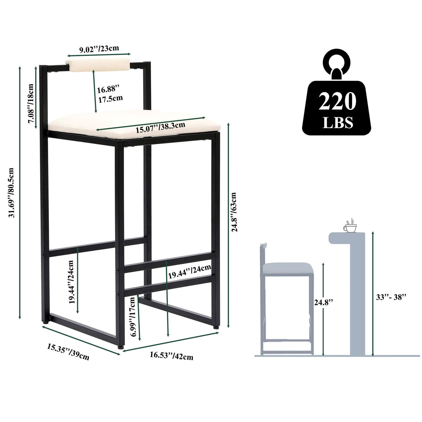 Elegant Bar Stool Set With Backrest And Footrest, Counter Height (Set of 2) by HouseOfZazla