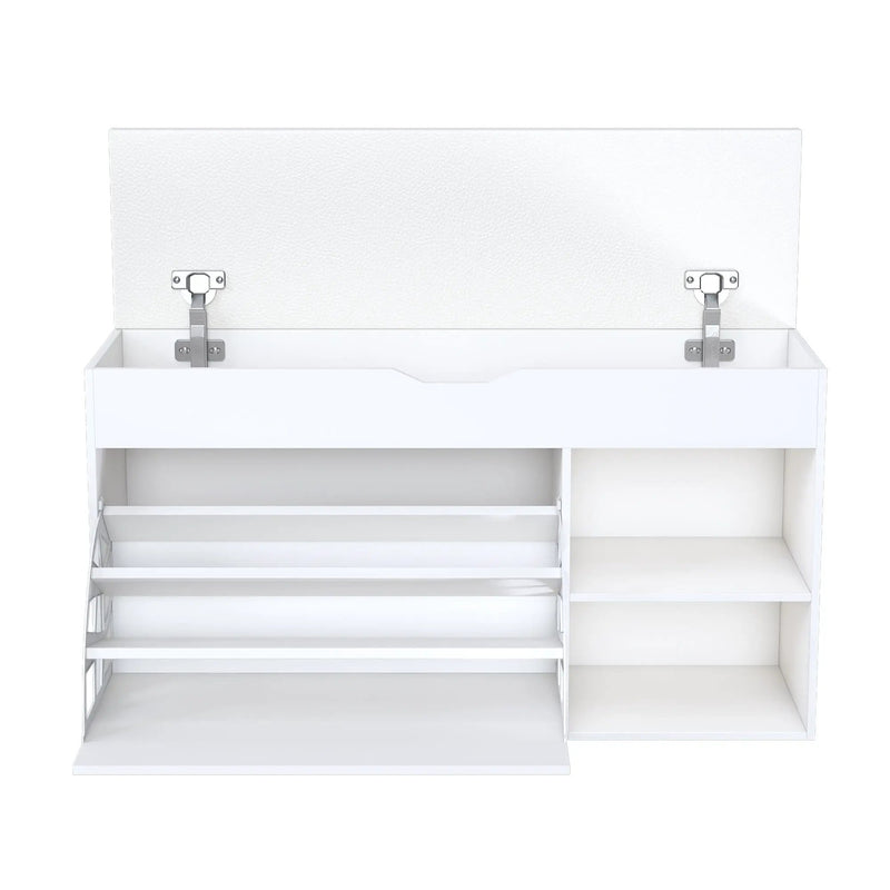 Modern Design Entryway Bench With Adjustable 3 Tier Flip-Up Drawers And Hidden Cabinet - White by HouseOfZazla
