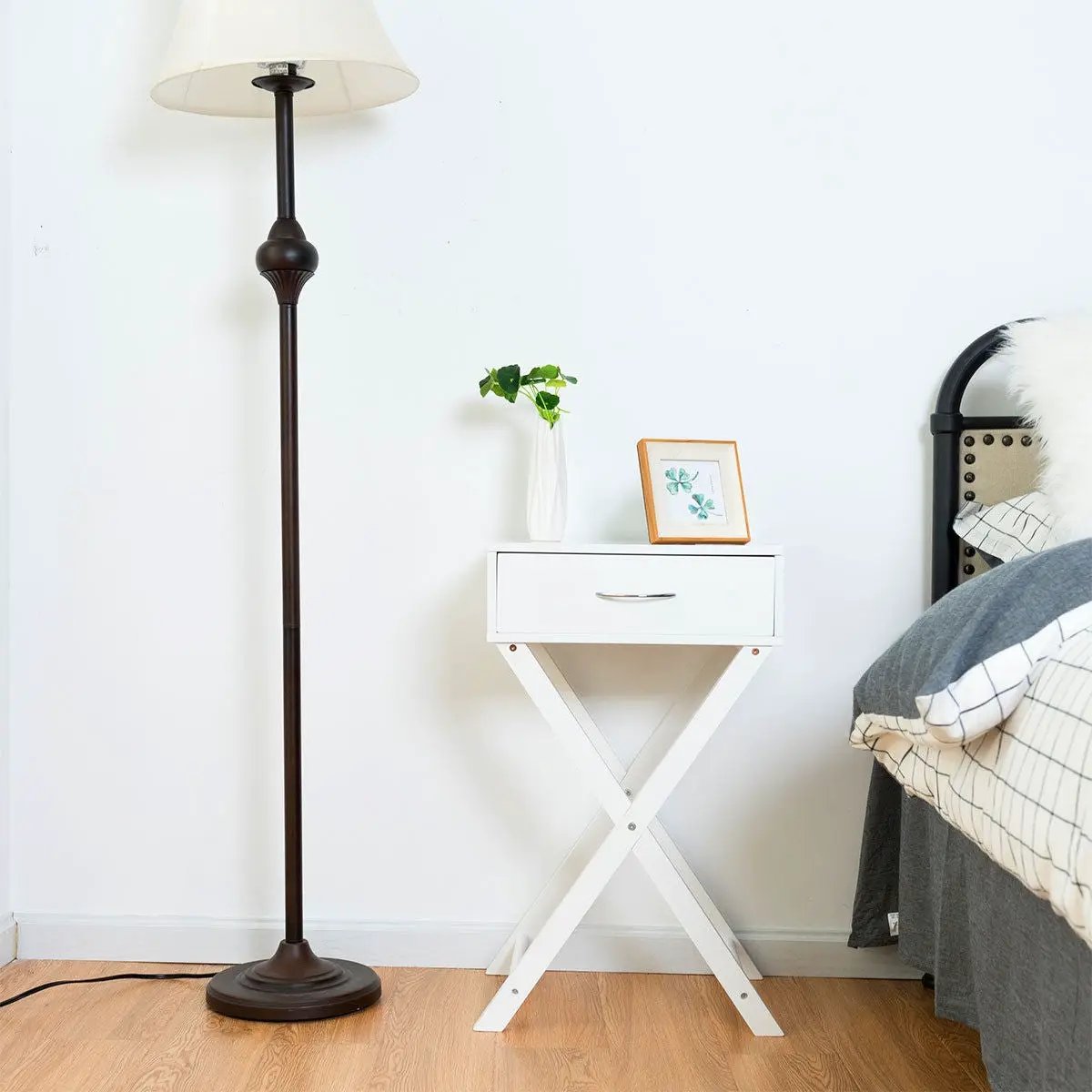 Design Sofa Side Table with X-Shape Drawer for Living Room Bedroom by DirectDeals