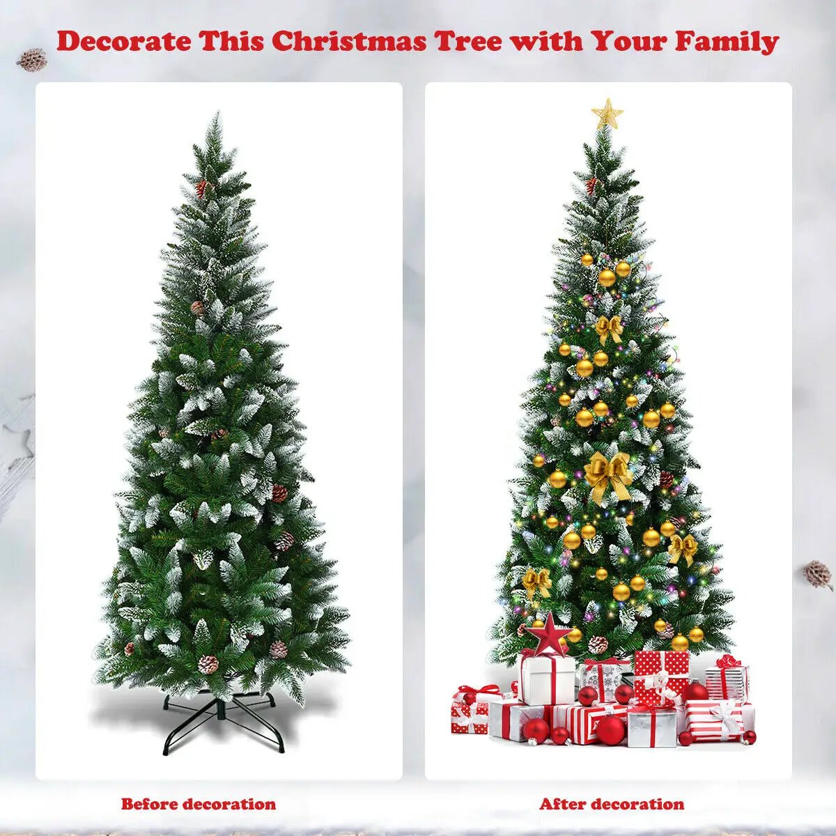 5/6/7.5 Feet Artificial Pencil Christmas Tree with Pine Cones, photo 9 of 24