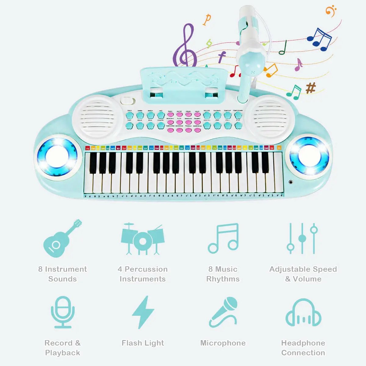 Multifunctional 37 Electric Keyboard Piano with Microphone, photo 7 of 9