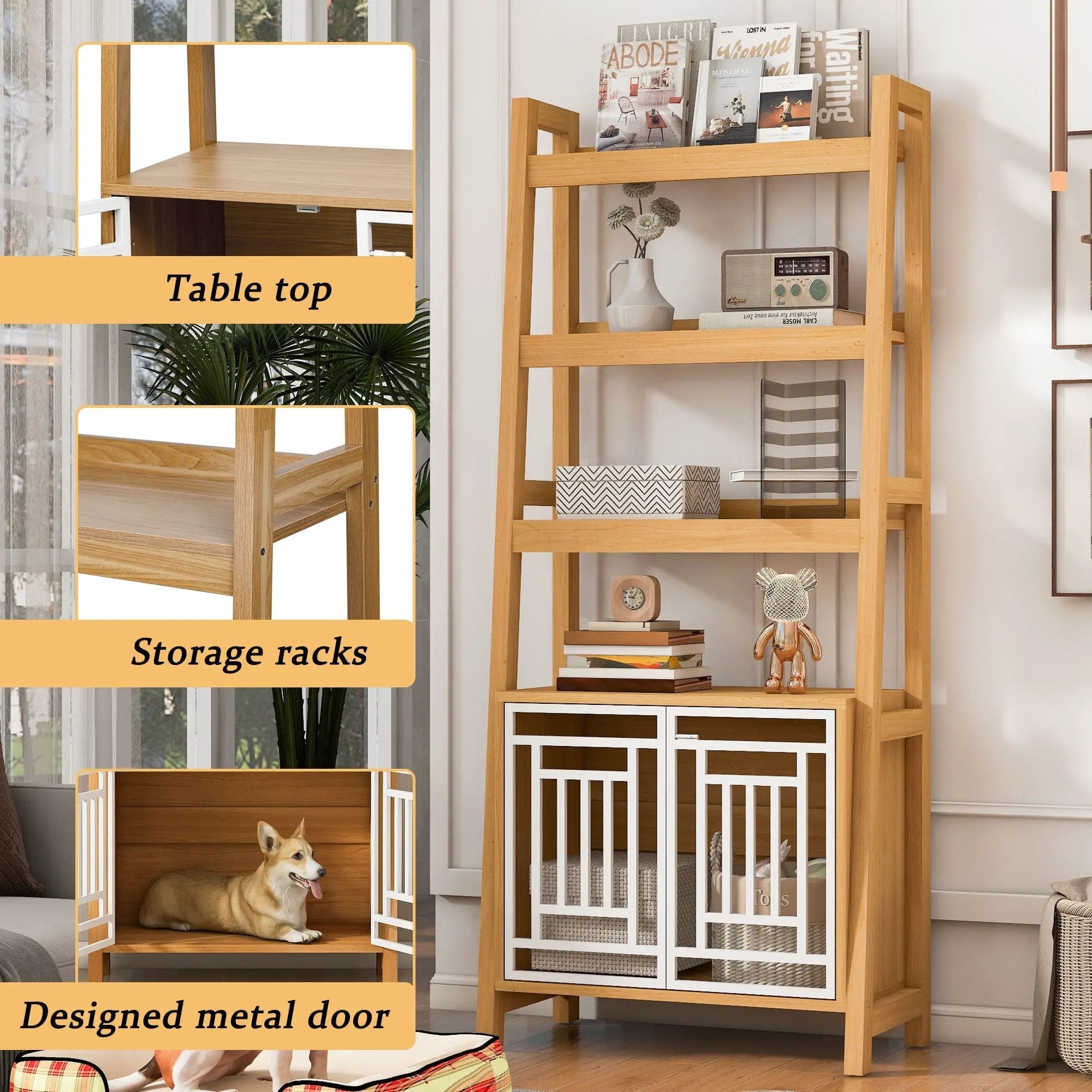 Modern Furniture Style 2 In 1 Pet Friendly Dog Crate Ladder Bookcase - Ancient Oak by Unique Piece Furniture