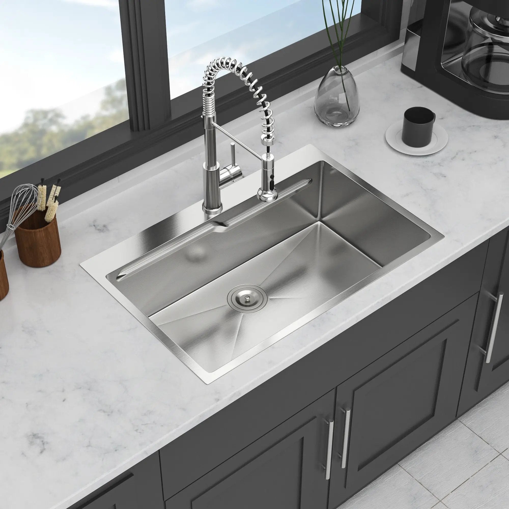 33 x 22 inches Brushed Nickel 33' Drop in Kitchen Sink with Ledge Workstation, Single Bowl, 16 Gauge Stainless Steel by HouseOfZazla