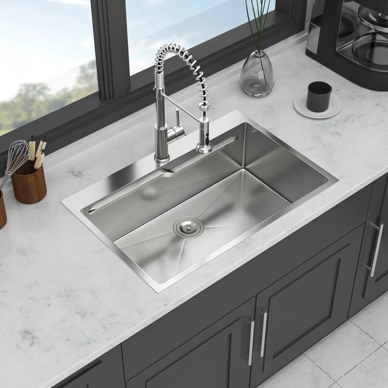 33 x 22 inches Brushed Nickel 33' Drop in Kitchen Sink with Ledge Workstation, Single Bowl, 16 Gauge Stainless Steel by HouseOfZazla