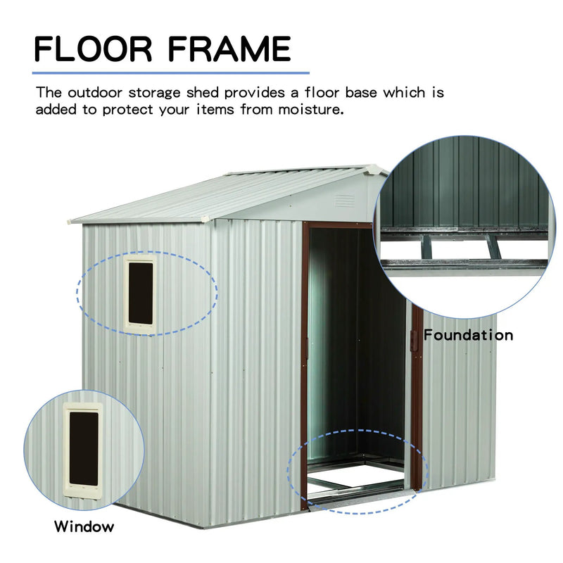 Ry-Sdyx56-Ww Outdoor Metal Storage Shed With Window - White by HouseOfZazla