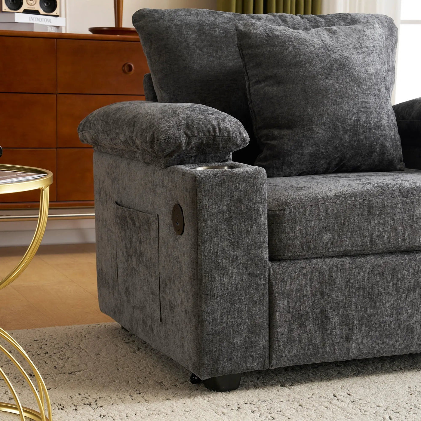 Modern Oversized Chair With Ottoman, Cupholders And USB Charging Ports by Unique Piece Furniture