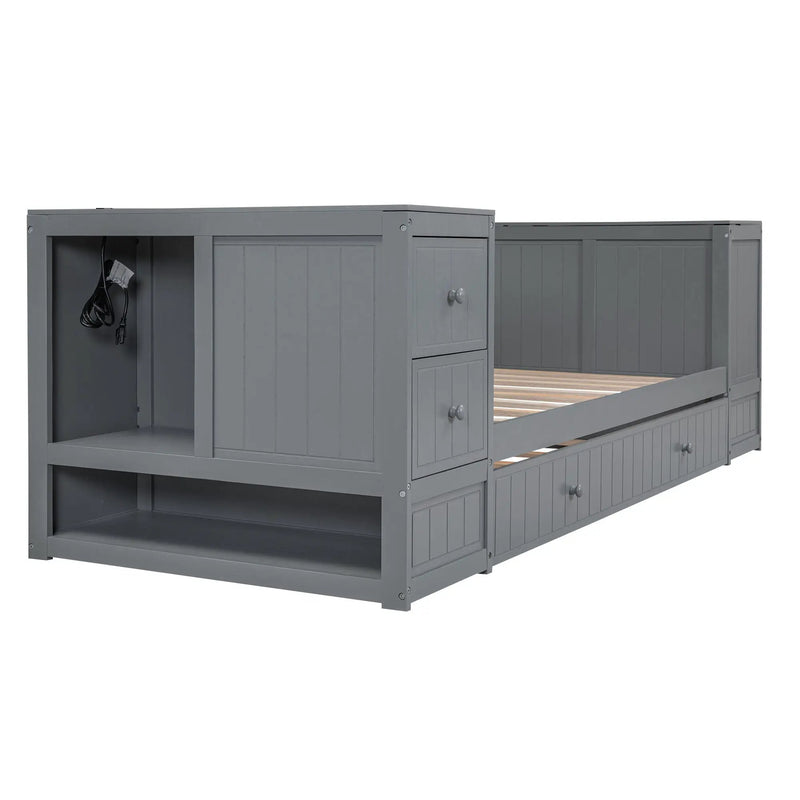 Daybed With Storage Arms, Trundle And Charging Station