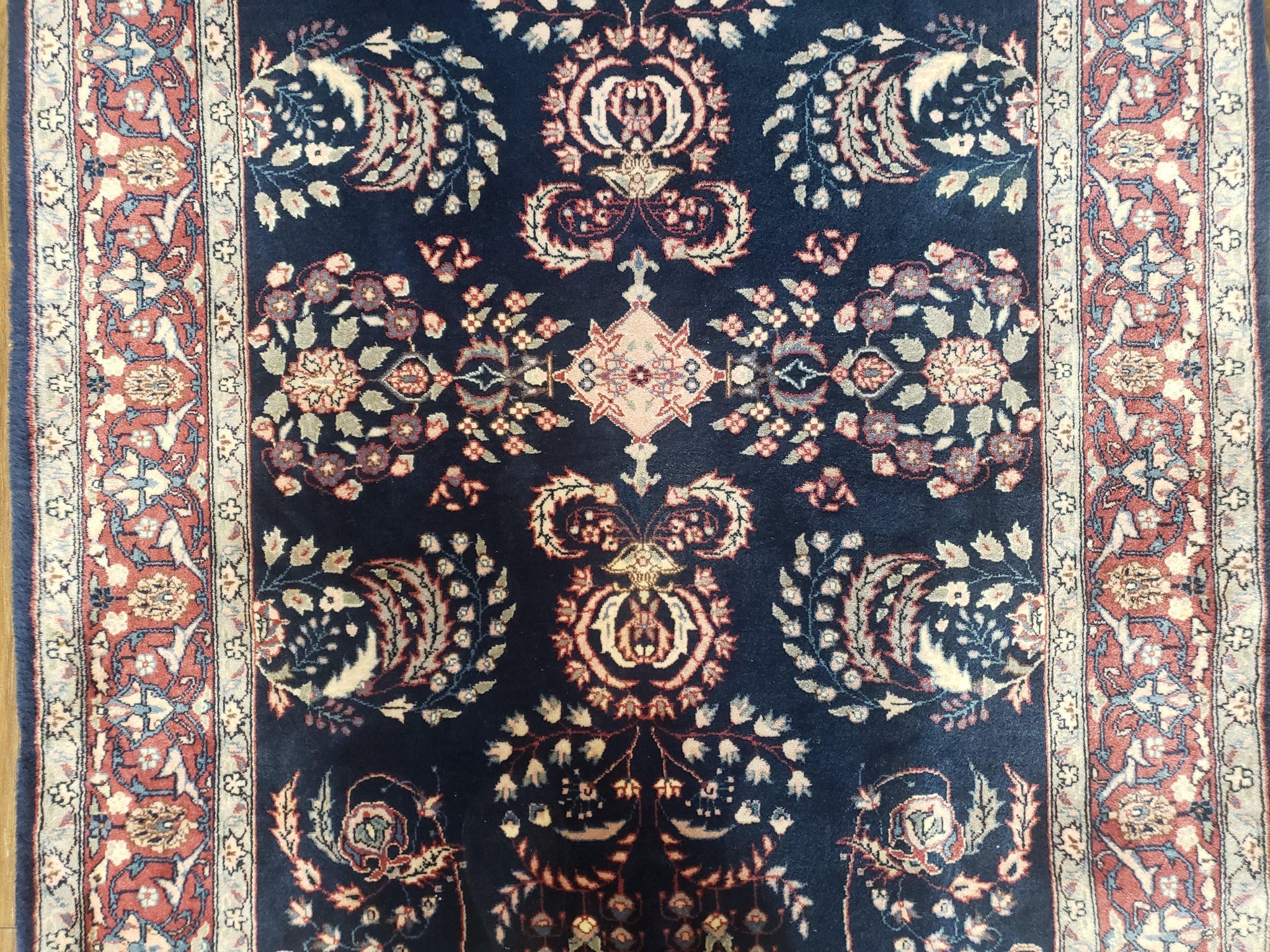 Dark Blue Indo Persian Rug 4x6, Medium Size Hand Knotted Oriental Carpet, Traditional Floral Indian Rug, Blue and Red Entryway Rug, Wool Rug by Jewel Rugs