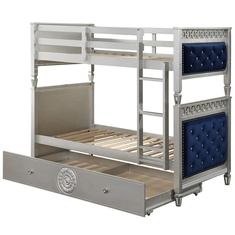 Varian - Twin Over Twin Bunk Bed - Blue Velvet & Silver by Unique Piece Furniture