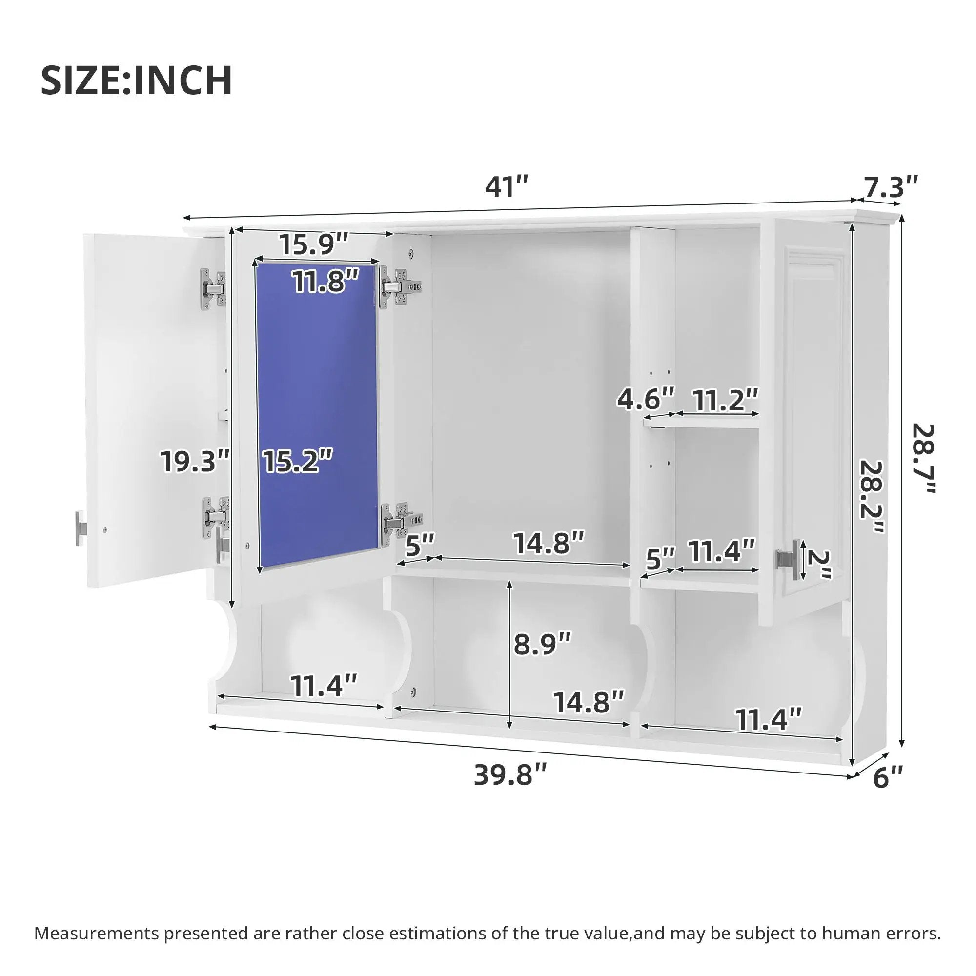 Modern Wall Mounted Mirror Medicine Cabinet With Open Shelves, Adjustable Interior, Storage Over Toilet by Unique Piece Furniture