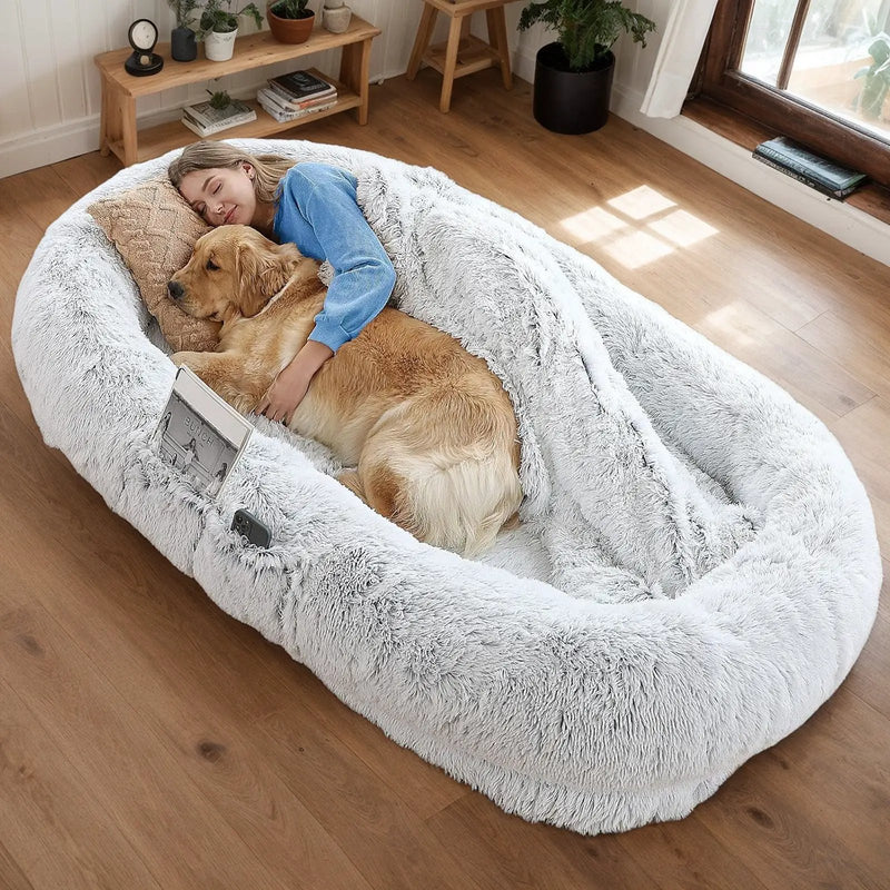 Human Dog Bed with Washable Faux Fur and Orthopedic Support by HouseOfZazla