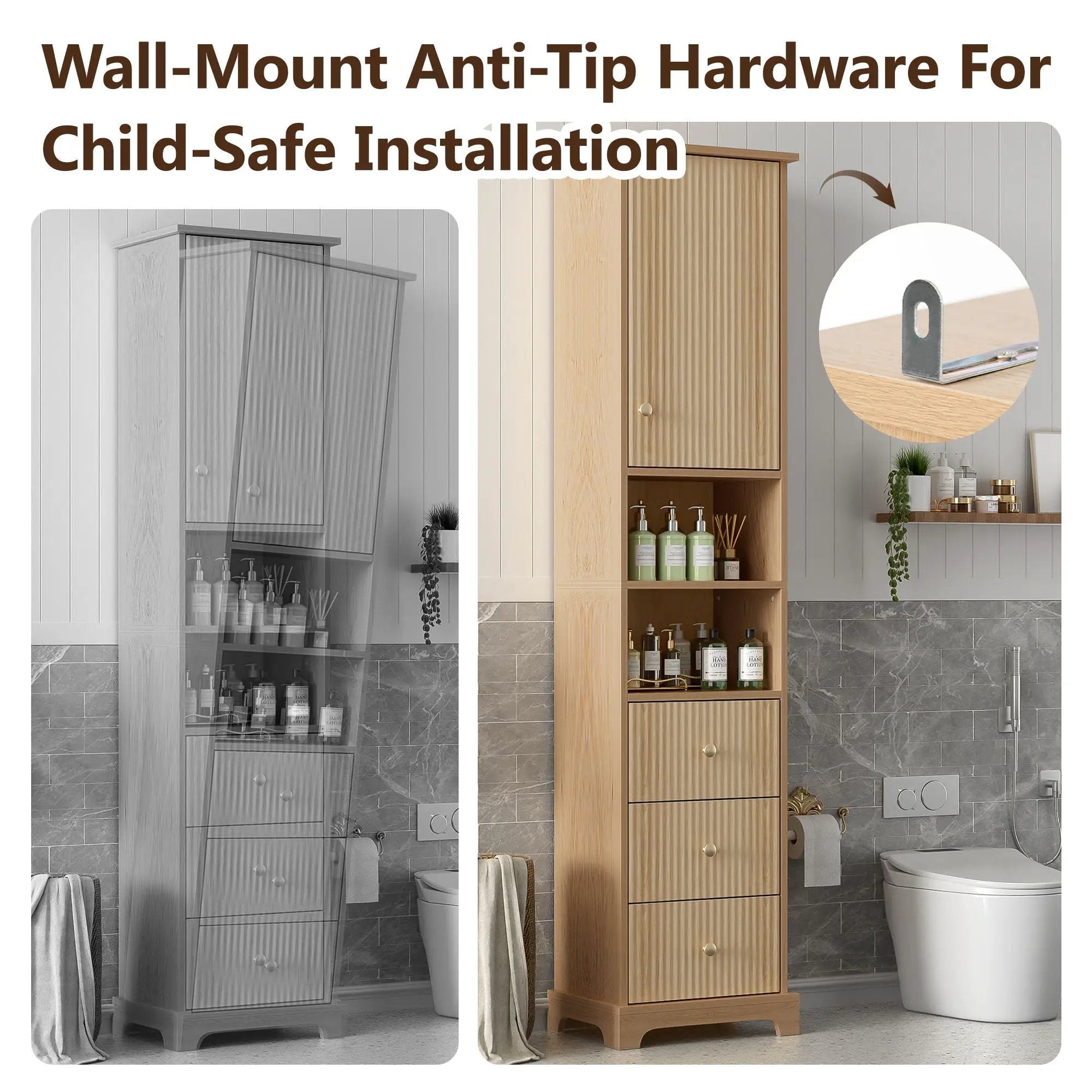 Tall Bathroom Cabinet With 1 Door, 3 Drawers, Open Storage - Wood by HouseOfZazla