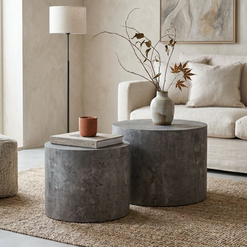 Nesting Coffee Table Set of 2 Round Wooden Tables by HouseOfZazla