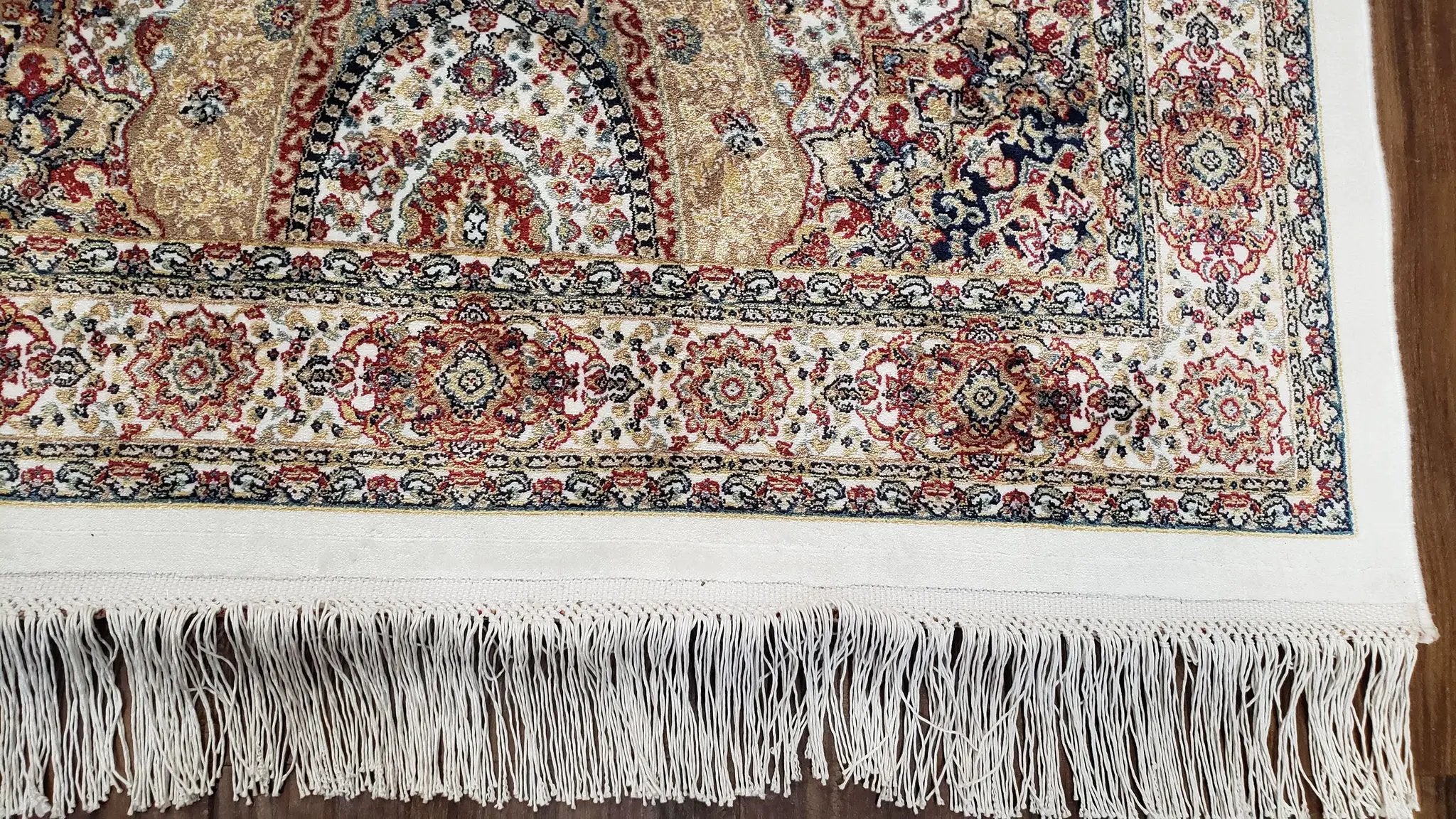 Persian Design Silk Accent Rug, Dome Medallion, Allover Pattern Oriental Carpet, Small Silk Rug, Cream, Ivory, Bamboo Silk, 2' 8" x 4' 1" by Jewel Rugs