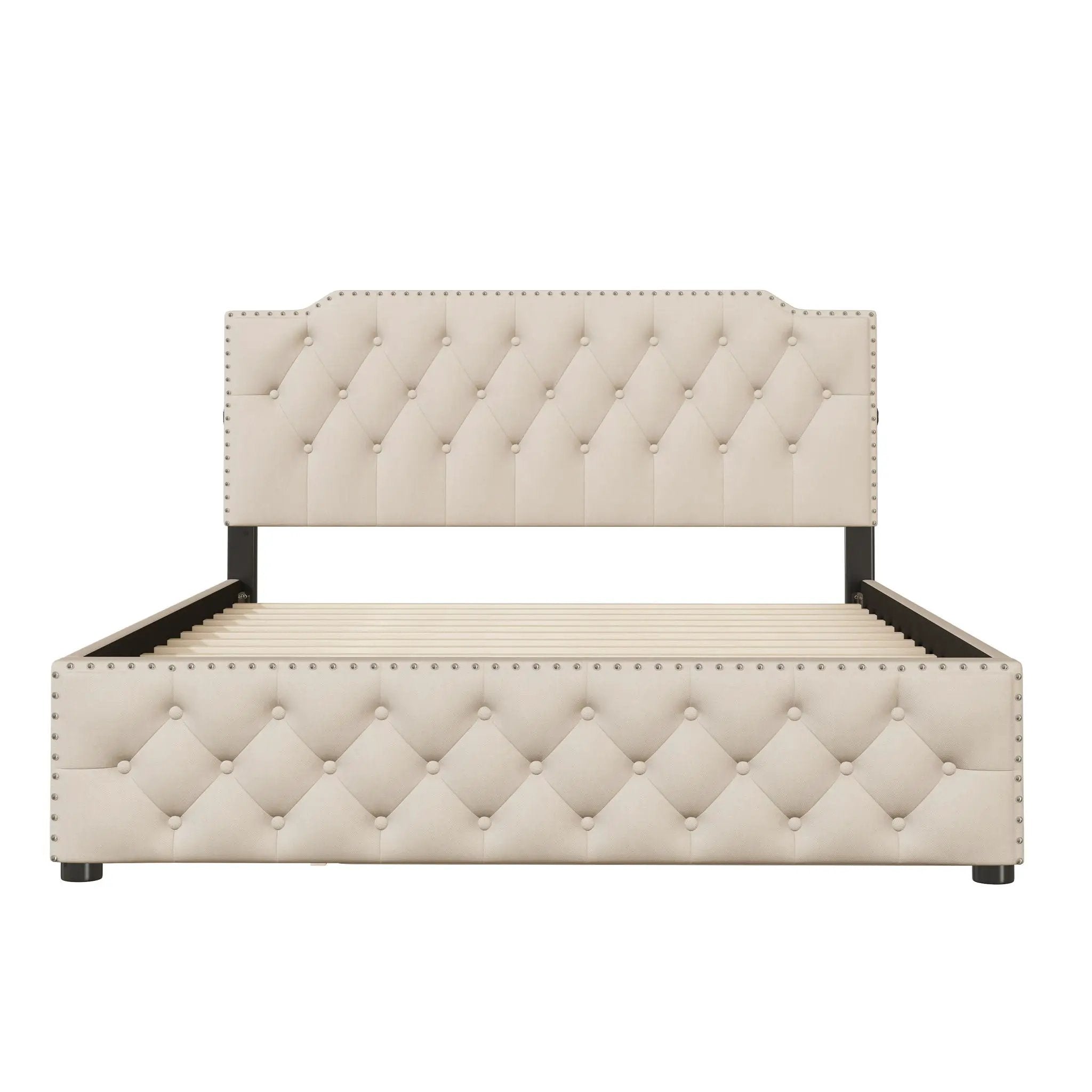 Upholstered Platform Bed With Trundle And 2 Sets Of USB Ports On Each Side, Fabric by HouseOfZazla