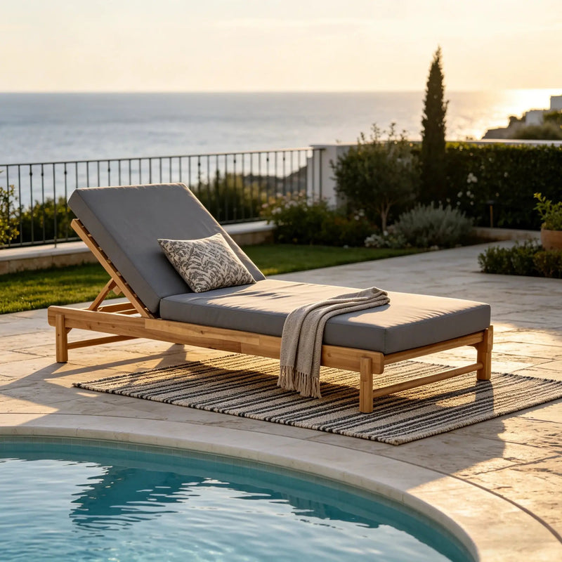 Light Teak Acacia Wood Chaise Lounge Set by HouseOfZazla
