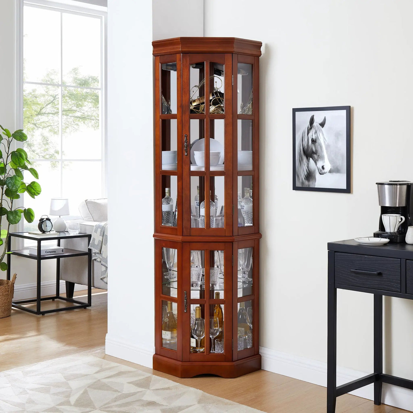 Corner Curio Cabinet With 5 Shelves And Lighting System (E26 Light Bulb Not Included) by Unique Piece Furniture
