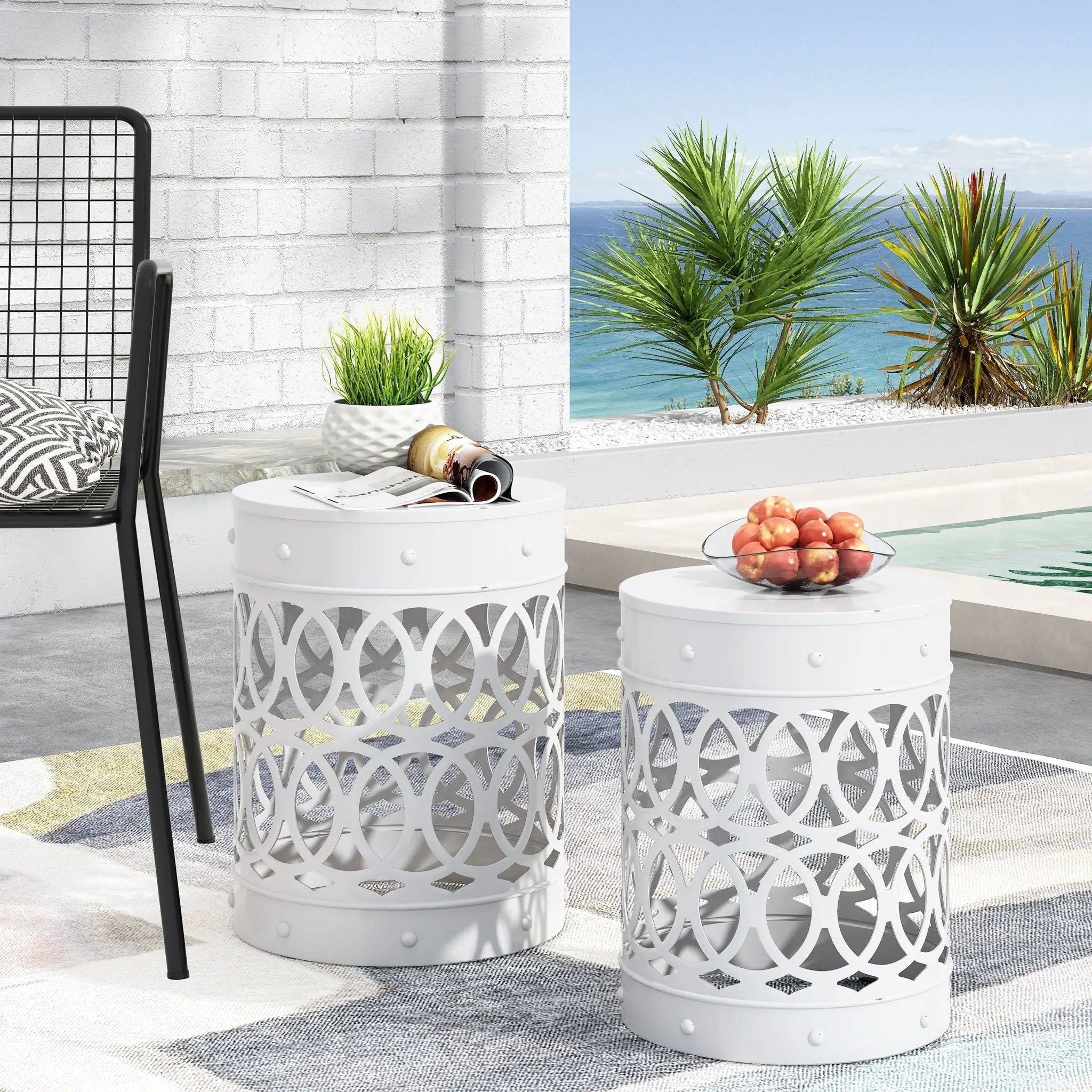 Outdoor Metal Side Table Set of 2 by HouseOfZazla