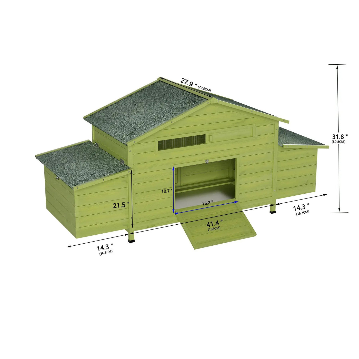 70" Large Wooden Chicken Coop with 2 Nesting Boxes and Waterproof Roof by HouseOfZazla
