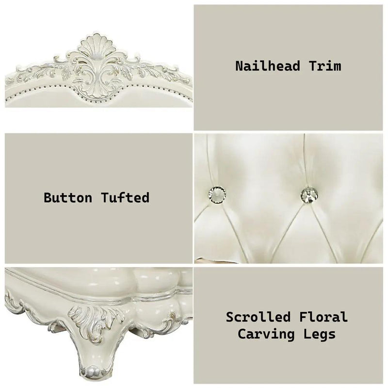 Adara - Sofa With 7 Pillows - Pearl White Synthetic Leather & Antique White by Unique Piece Furniture