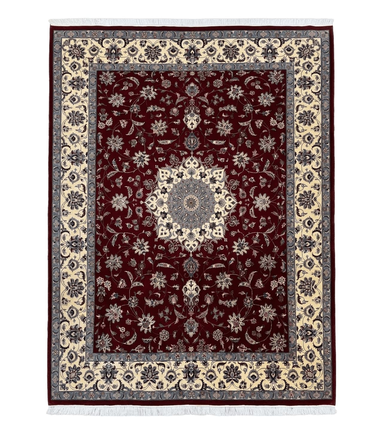 Pak Persian Rug 9x12, Maroon and Ivory, Wool Handmade Vintage by Jewel Rugs