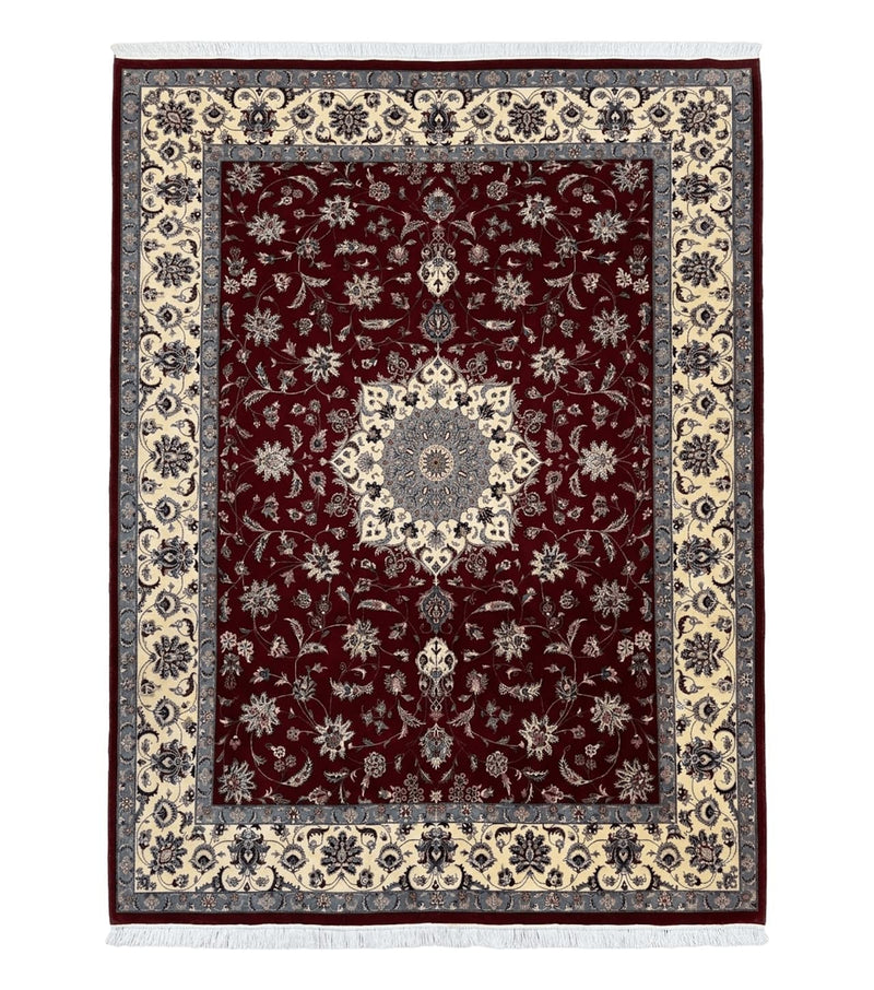 Pak Persian Rug 9x12, Maroon and Ivory, Wool Handmade Vintage by Jewel Rugs