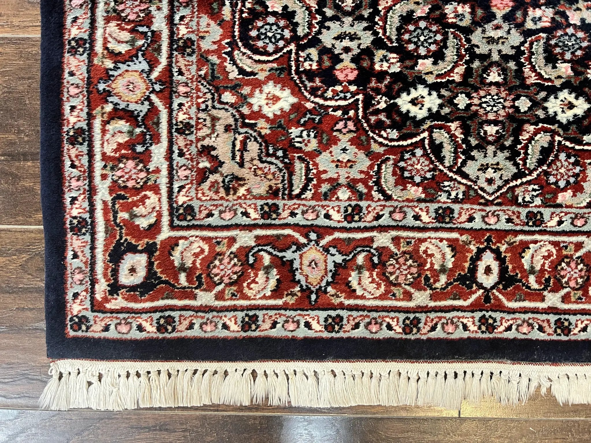 Indo Persian Rug 3x4, Herati Allover Pattern, Midnight Blue and Red, Small Vintage Handmade Wool Rug by Jewel Rugs