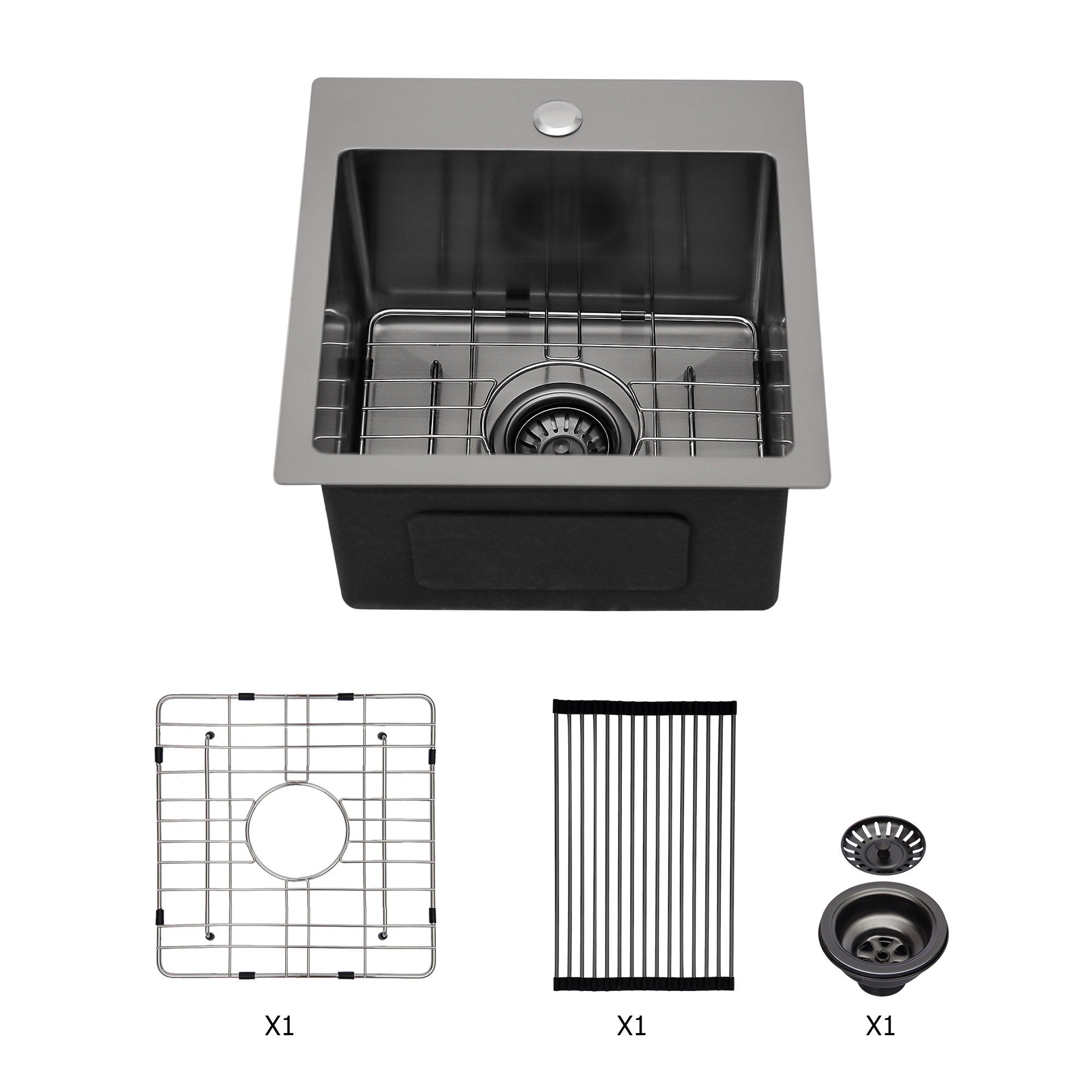 Topmount 16G Stainless Steel Kitchen Sink Deep Single Bowl - Gunmetal Black by HouseOfZazla